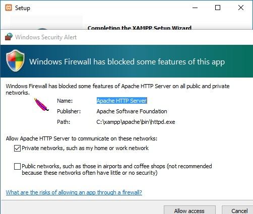 Allow access to install xampp