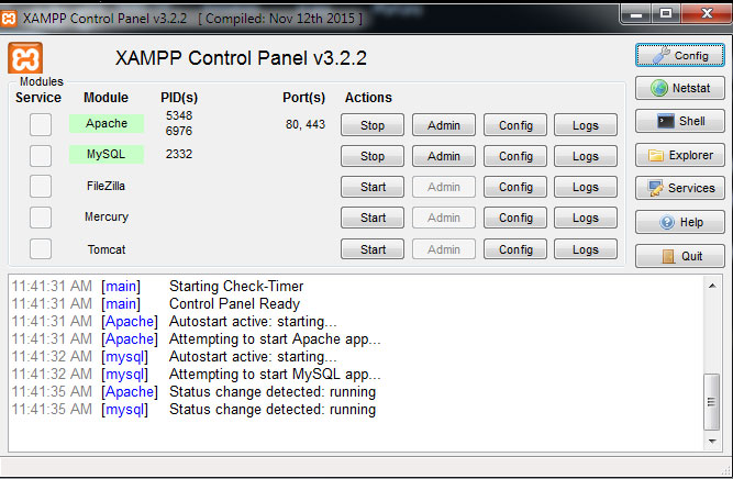 Xampp panel
