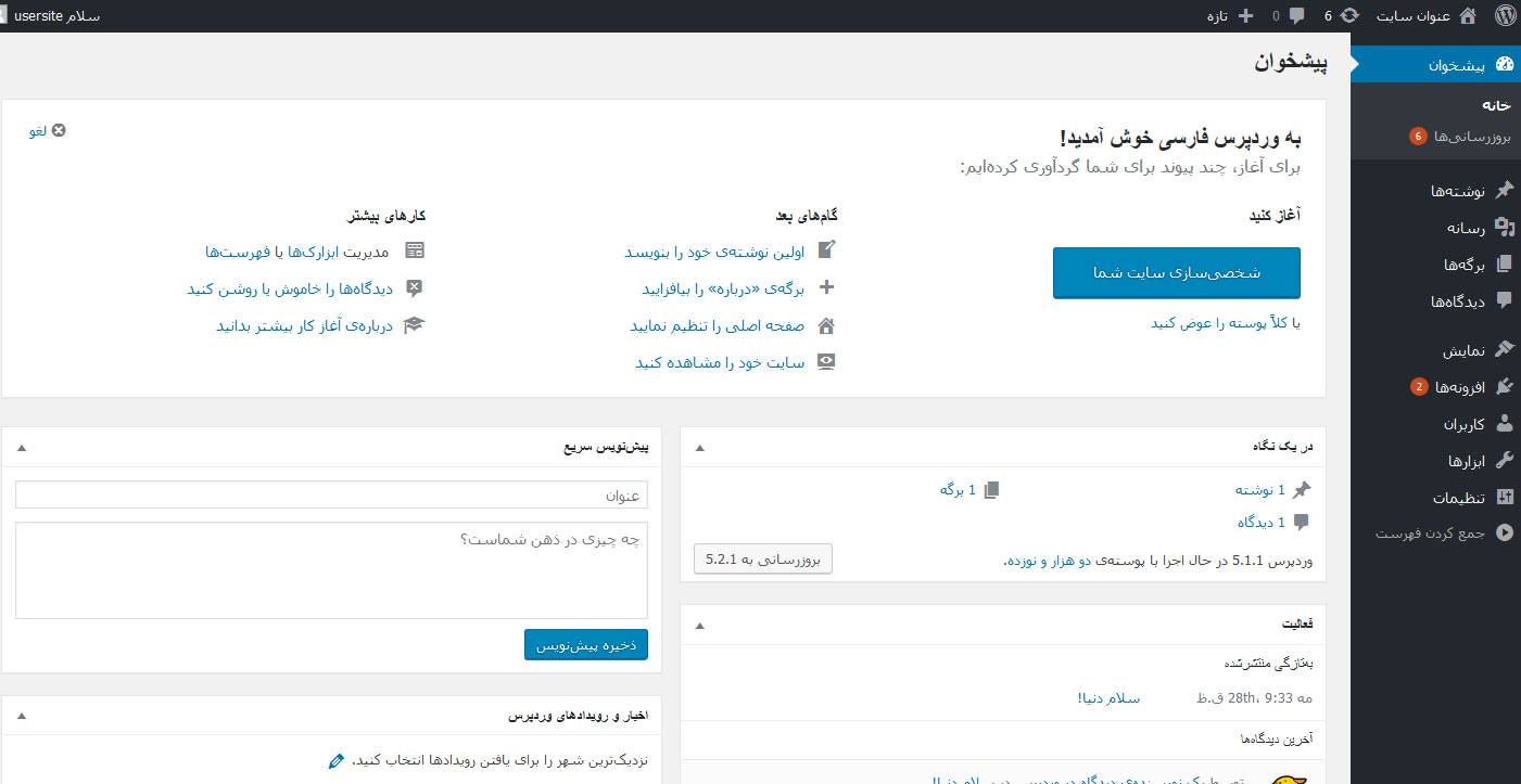 wordpress dashboard admin